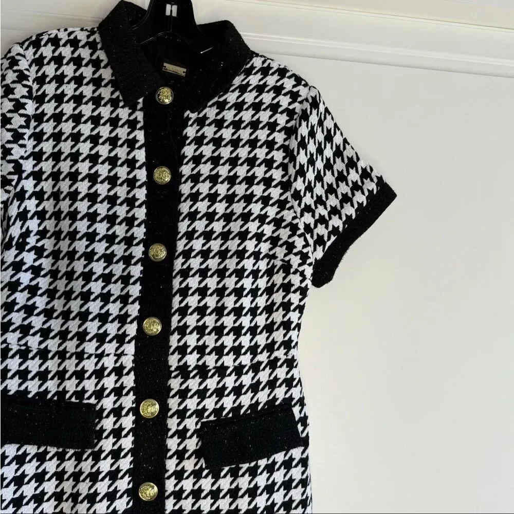 NWT Alexia Admor “Jenni” Tweed Shirtdress black/white houndstooth. Size 10 - Picture 6 of 15